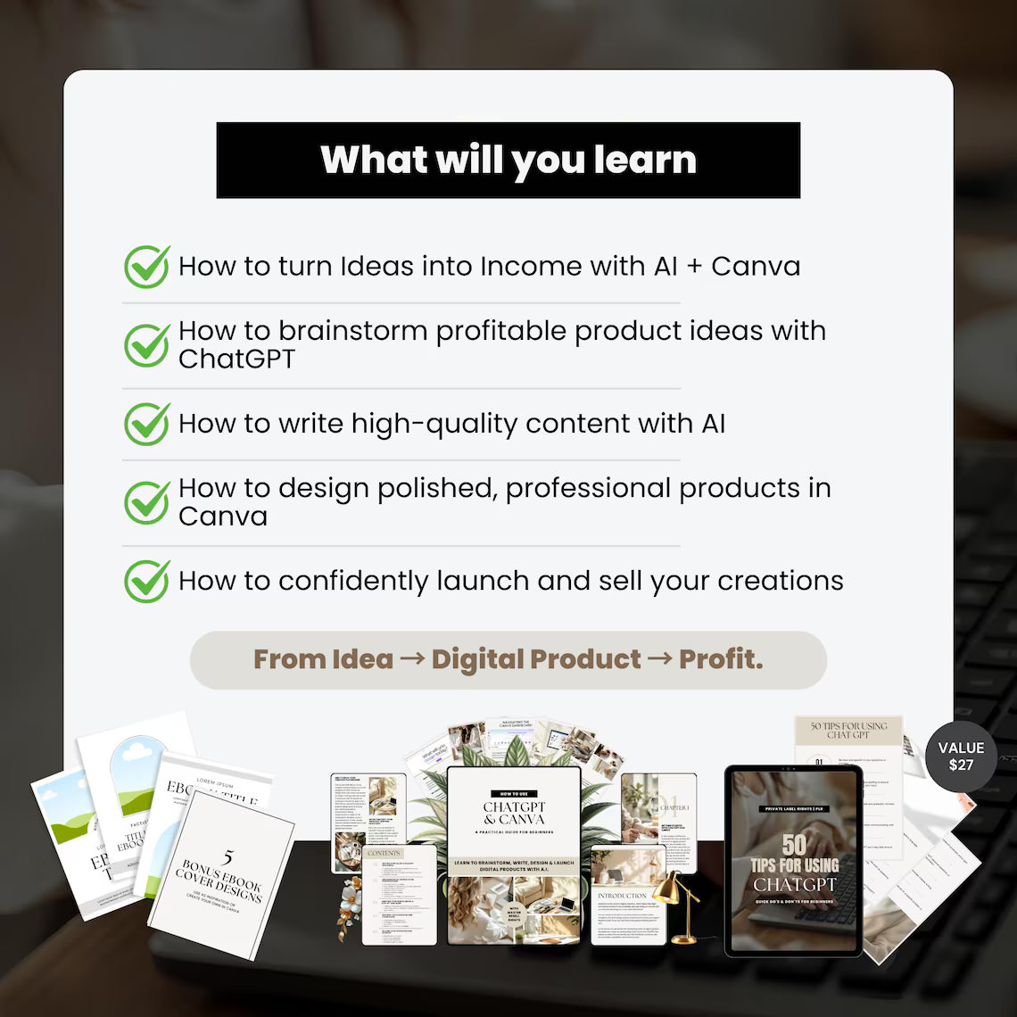 ChatGPT & Canva Guide: Digital Product Creation eBook (PLR/MRR Template, 87 Pages + Bonuses)