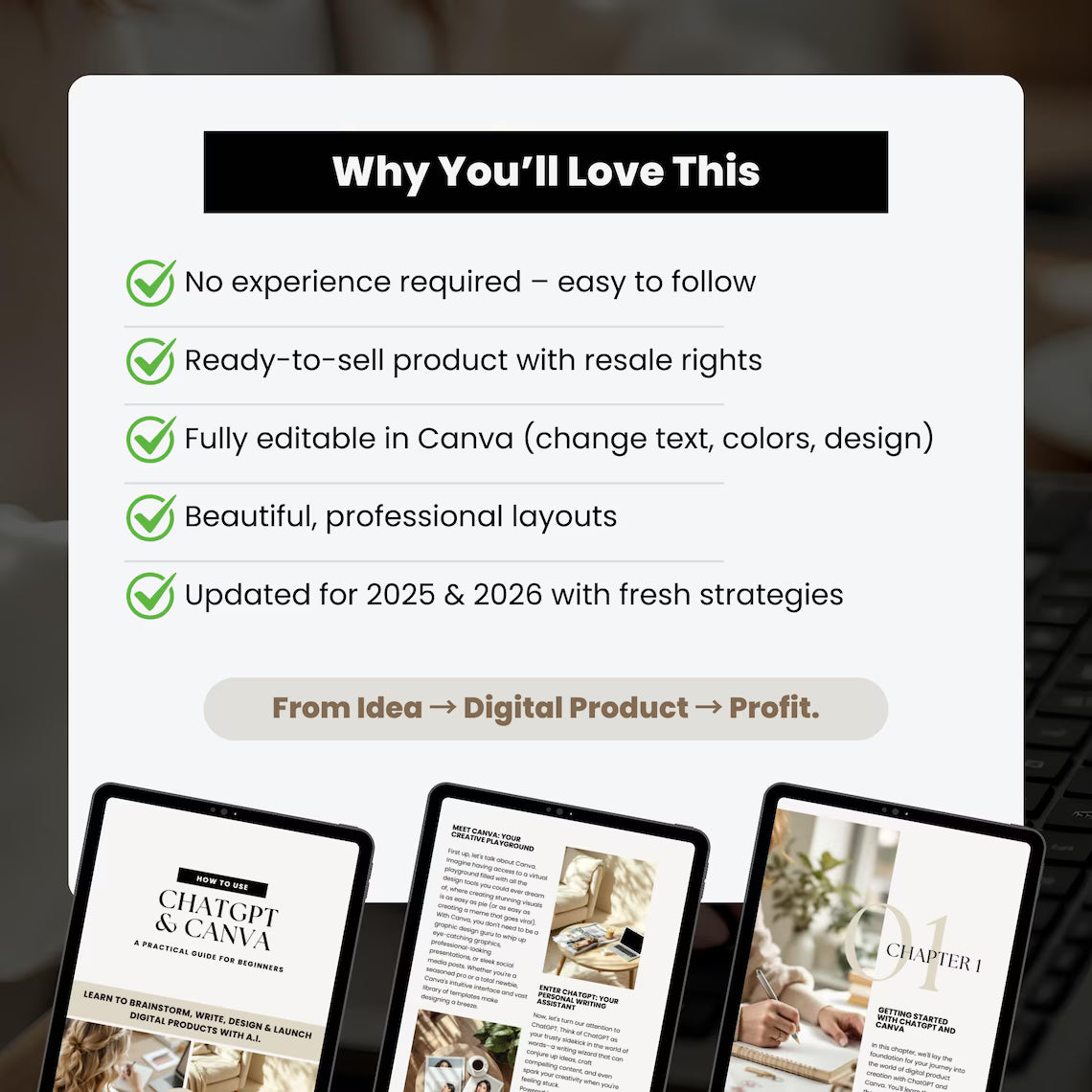 ChatGPT & Canva Guide: Digital Product Creation eBook (PLR/MRR Template, 87 Pages + Bonuses)