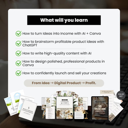 ChatGPT & Canva Guide: Digital Product Creation eBook (PLR/MRR Template, 87 Pages + Bonuses)